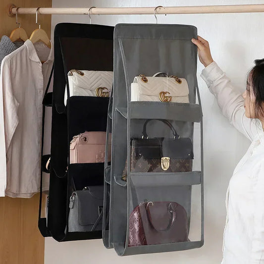Bag Storage Hanging Bag for Wardrobe Closet Hanging Double-Sided Transparent Storage Organize Six Layer Storage Bag with Hook